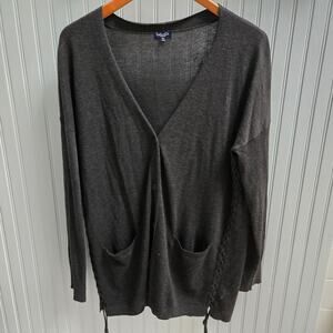 Splendid Black Side Braided Corset Tie Long Sleeve Lightweight Cardigan Sweater